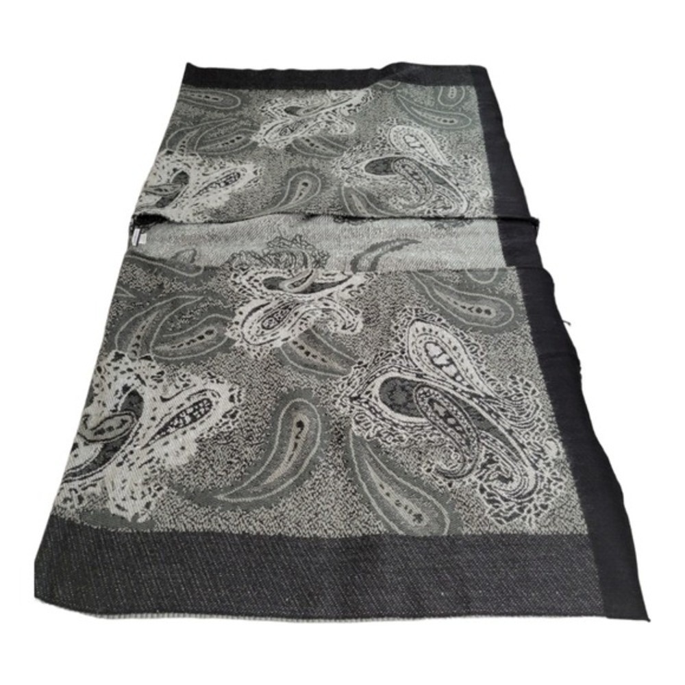 Womans Wrap Shawl Poncho Fringed Paisley Black Gray One Size Boho - Picture 7 of 9